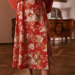 Sezane Tabata Skirt in red floral print (Size 6 / 38) - EUC